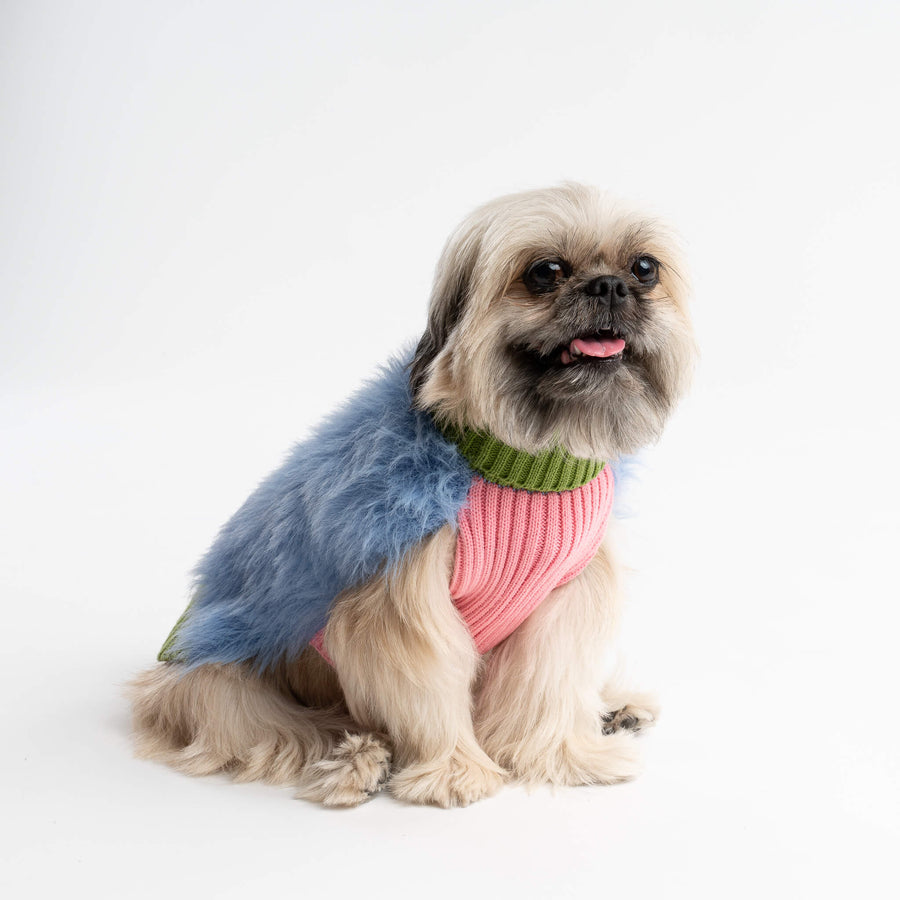Periwinkle | Furry Faux Fur Fuzzy Knit Dog Sweater Turtleneck Cute Fur
