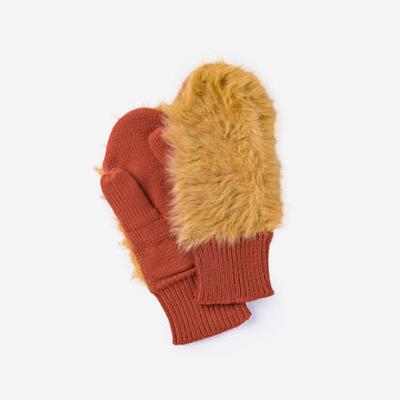 Camel | Fuzzy Faux Fur Colorblock Knit Mittens
