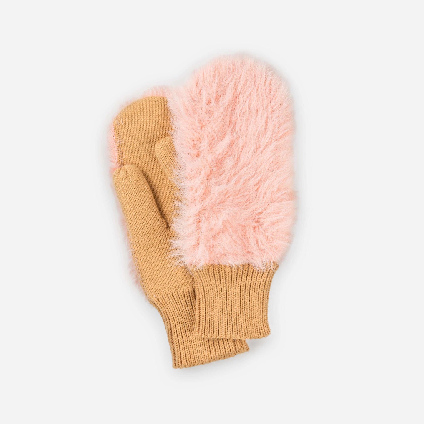 Fuzzy Faux Fur Colorblock Knit Mittens