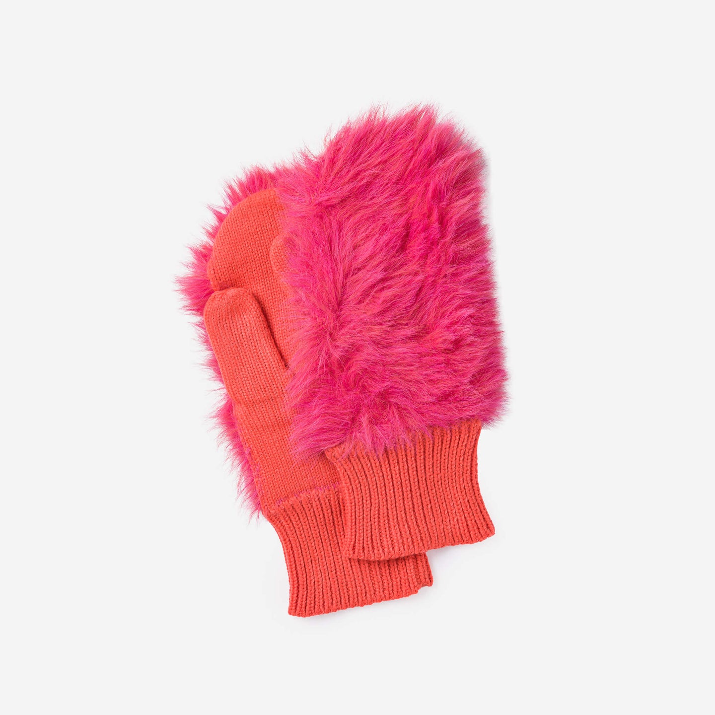 Fuzzy Faux Fur Colorblock Knit Mittens