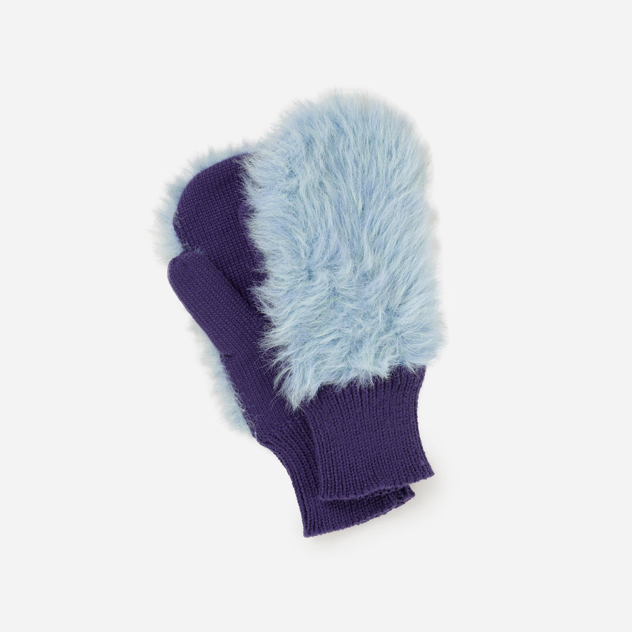 Periwinkle | Fuzzy Faux Fur Colorblock Knit Mittens