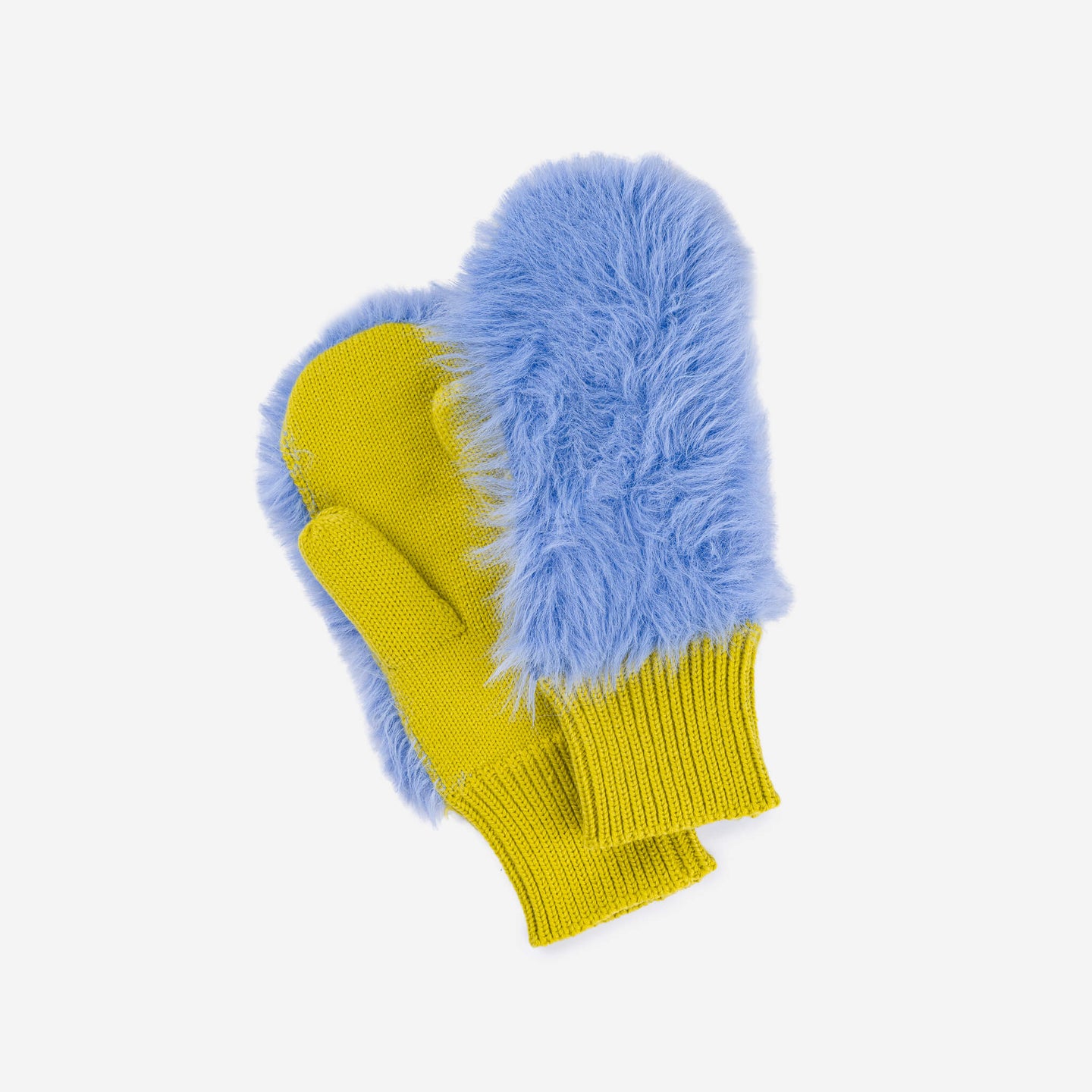 Fuzzy Faux Fur Colorblock Knit Mittens