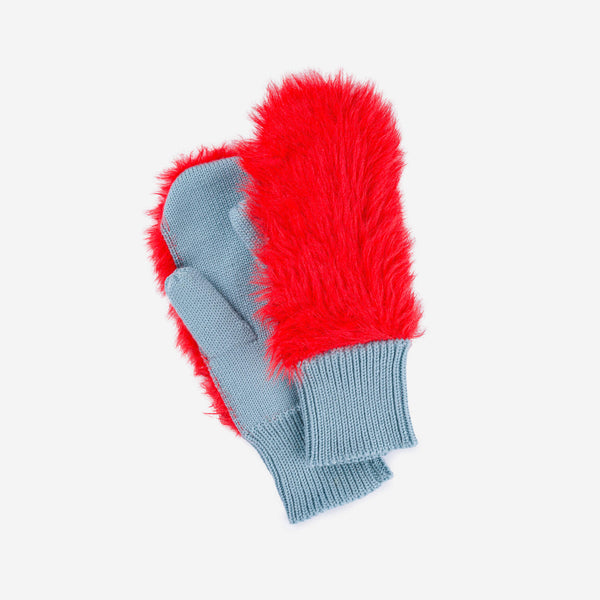 Poppy Stone Blue | Fuzzy Faux Fur Colorblock Knit Mittens