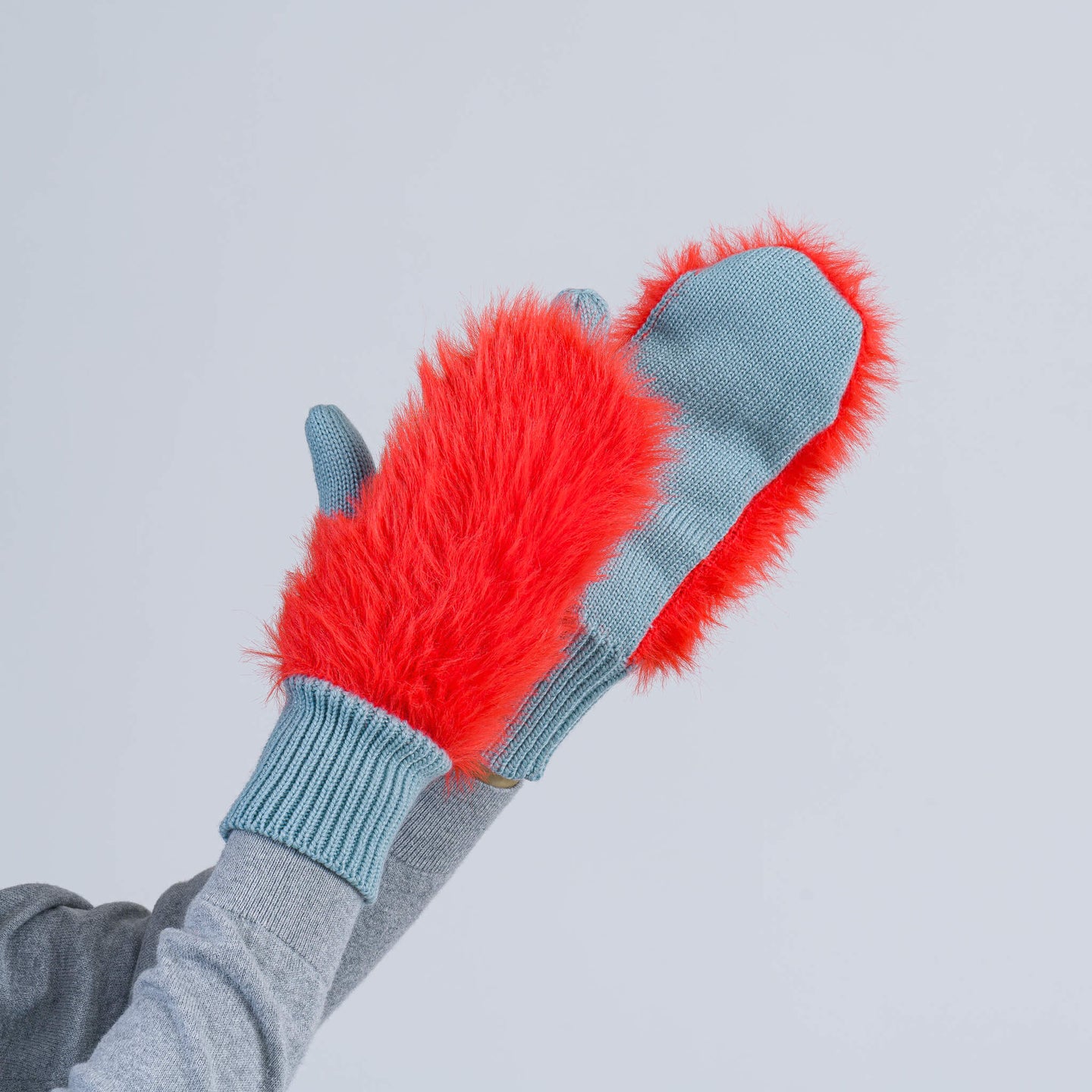 Fuzzy Faux Fur Colorblock Knit Mittens