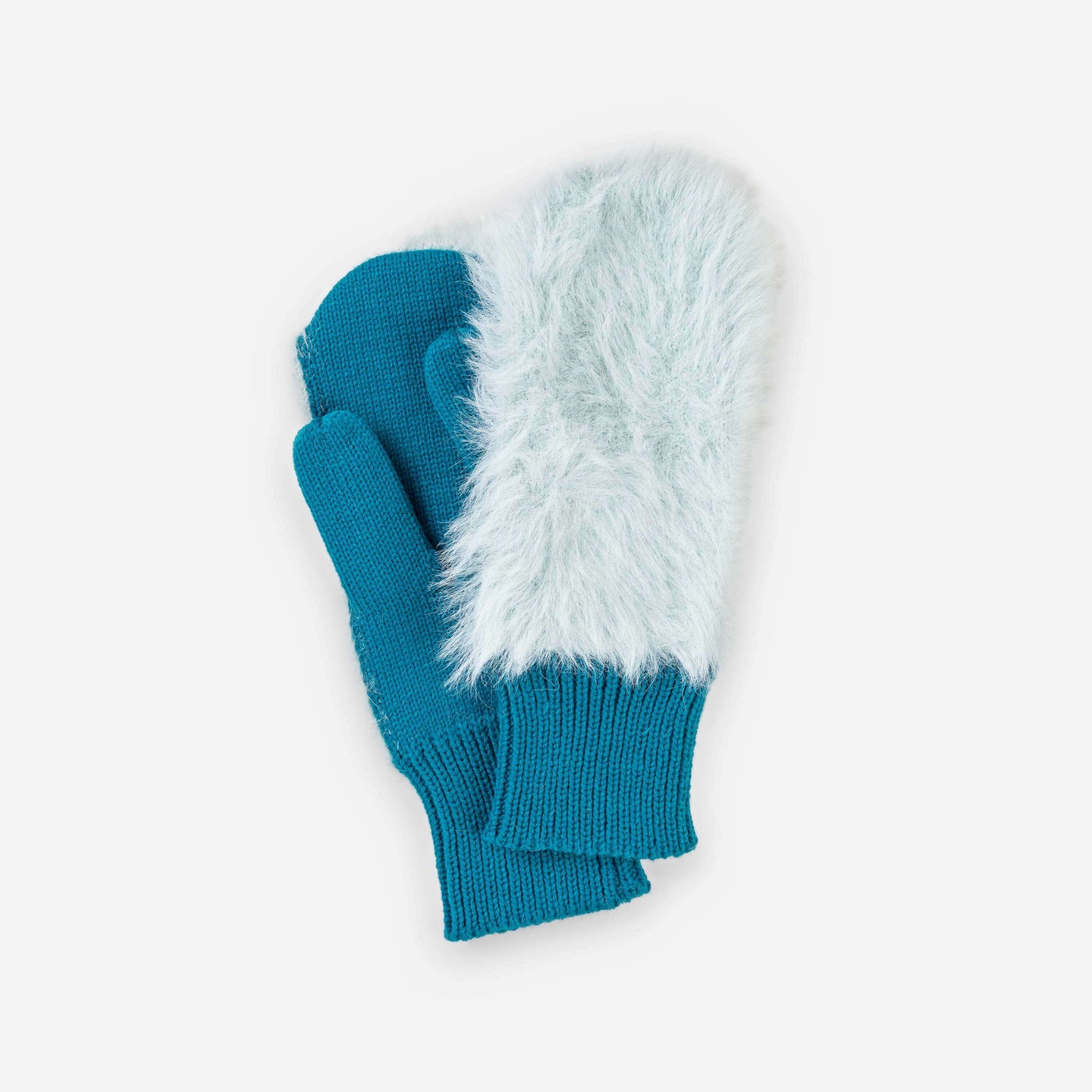 Fuzzy Faux Fur Colorblock Knit Mittens