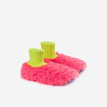Fuchsia | Furry Fuzzy Sock Slippers Monster Muppet Booties Warm Fuzzy Cute Indoor Rib Slippers