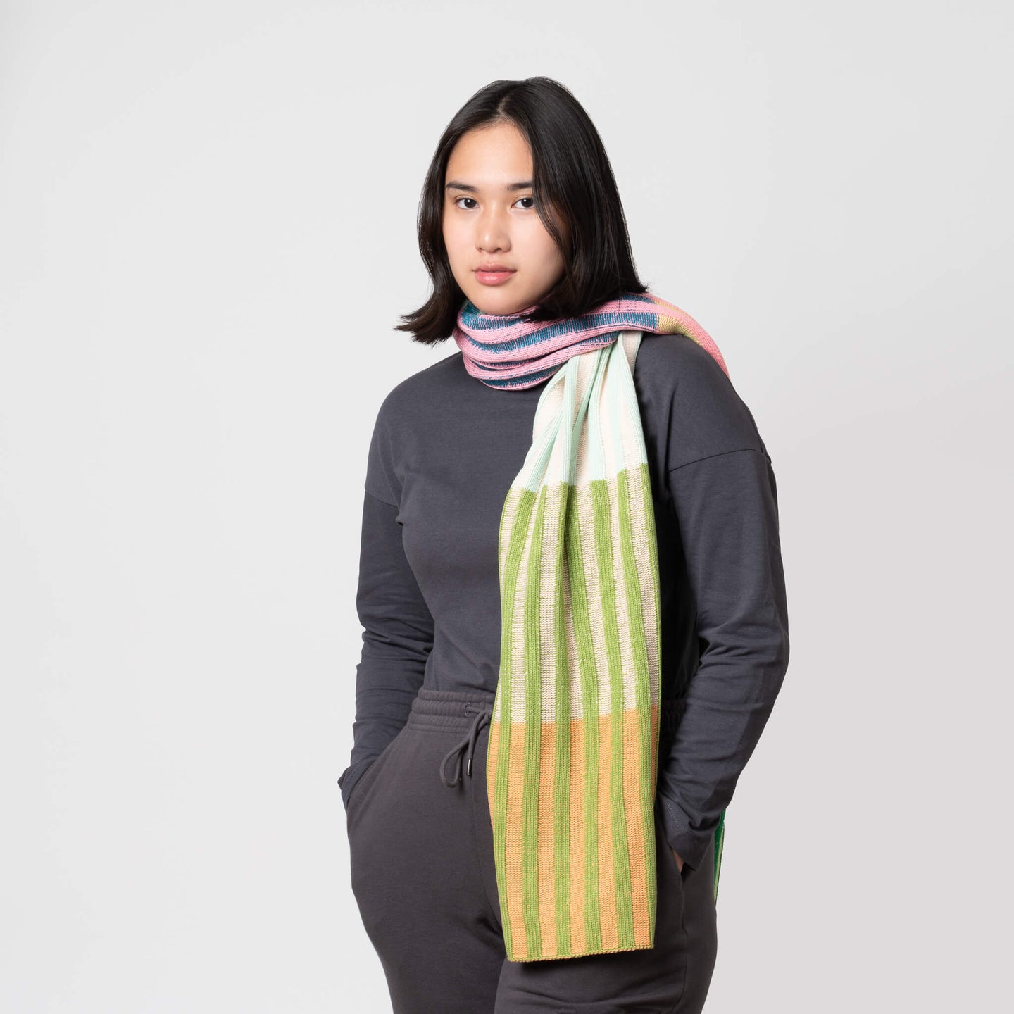 High Low Stripe Scarf Womens Warm Scarf Colorful Rib Pattern