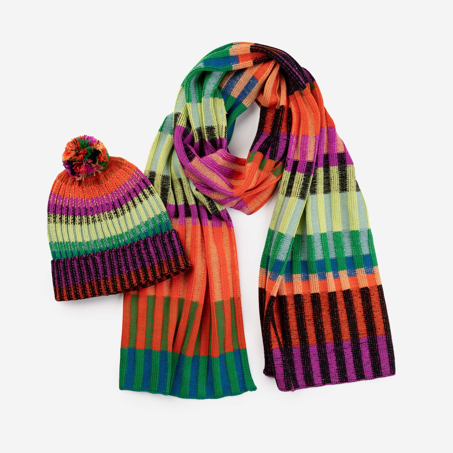 Mosaic Stripe Pom Beanie
