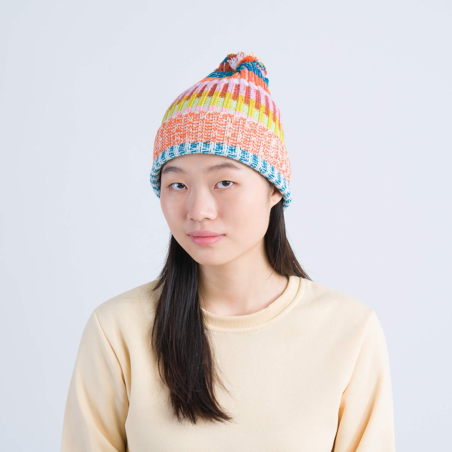 Mosaic Stripe Pom Beanie