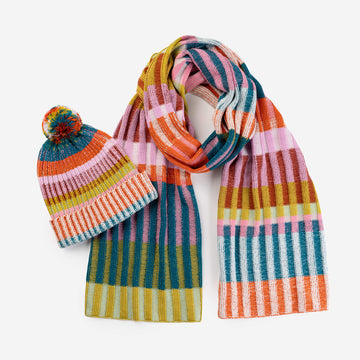 Rust Lilac | Mosaic Stripe Pom Beanie