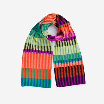 Lime Cobalt | Mosaic Stripe Knit Scarf