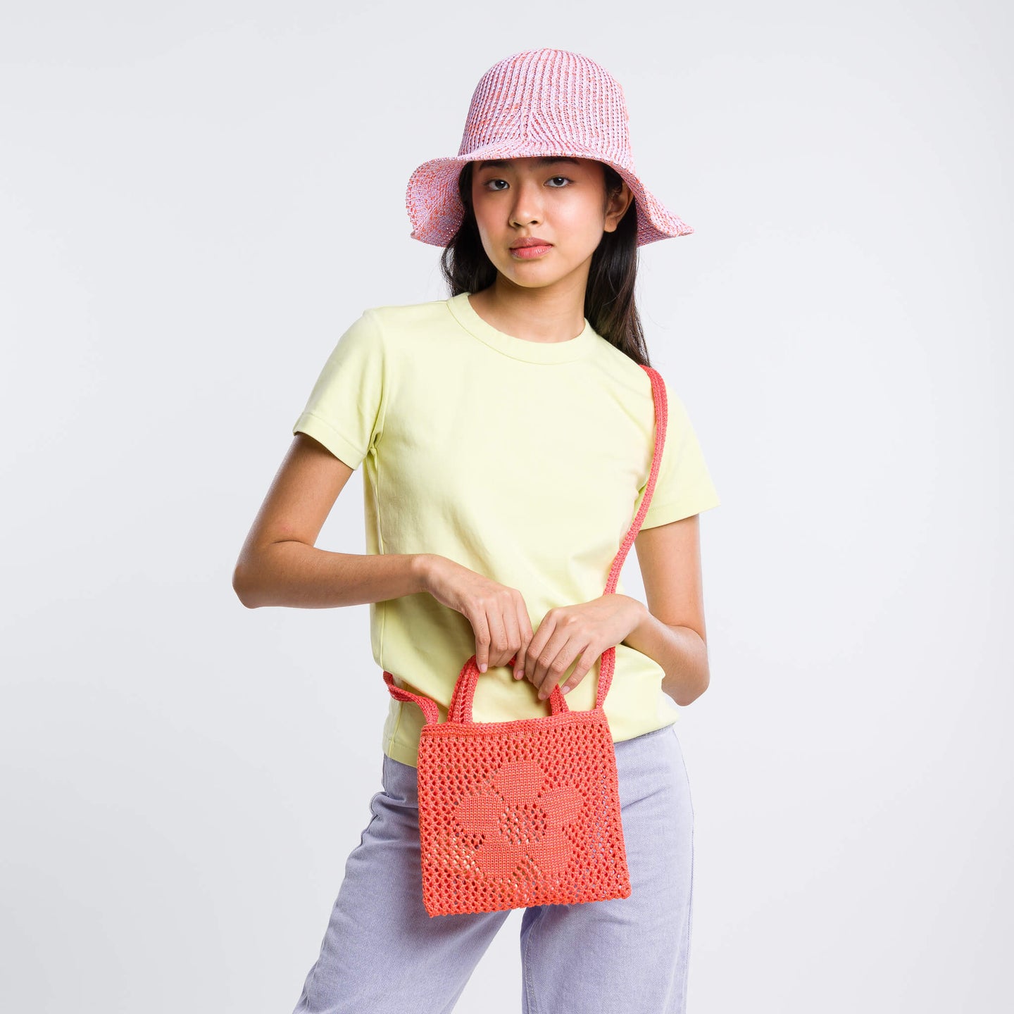 Raffia Flower Mini Bag Everyday Cute Purse Snap Closure