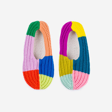 Rainbow | Mismatch Rib Slippers Cozy Fleece Lined Warm Colorful Stretch Indoor Knit Bright Holiday Gift