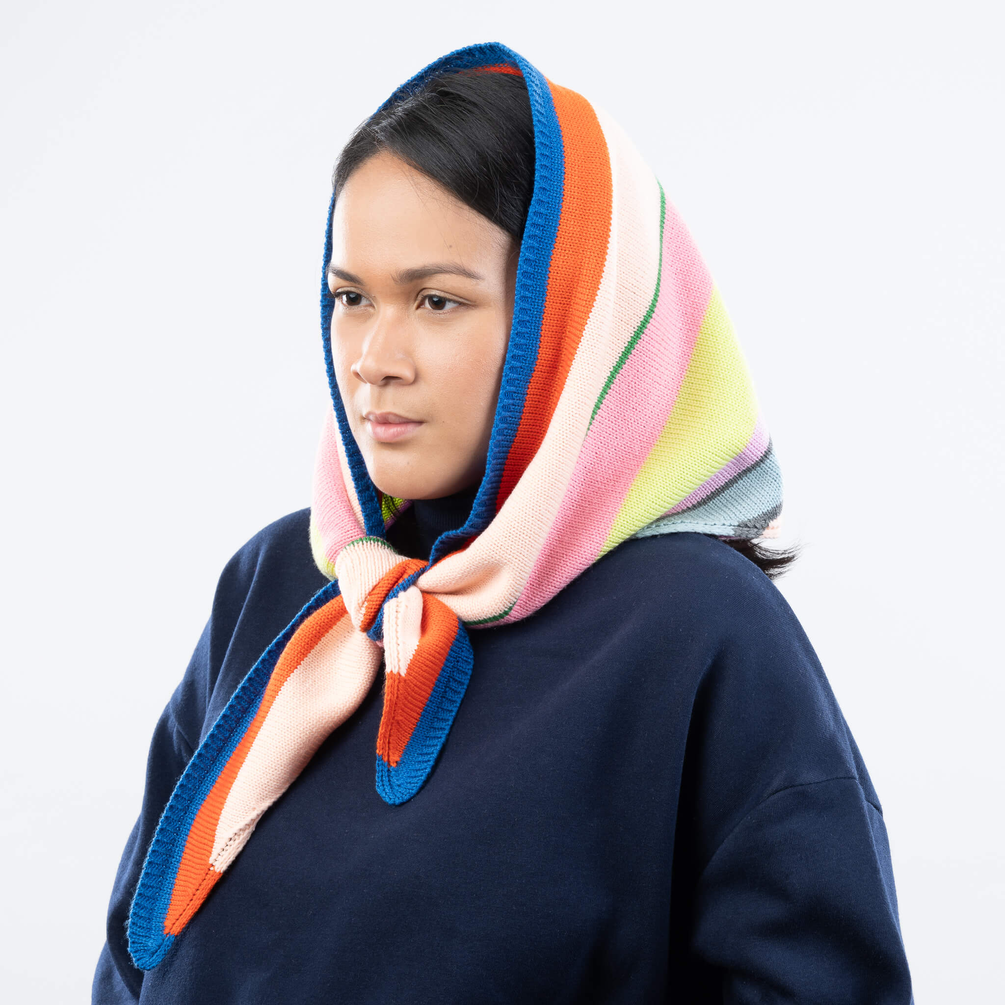 Multi Stripe Triangle Small Knit Scarf Womens Colorful Stripes Red ...