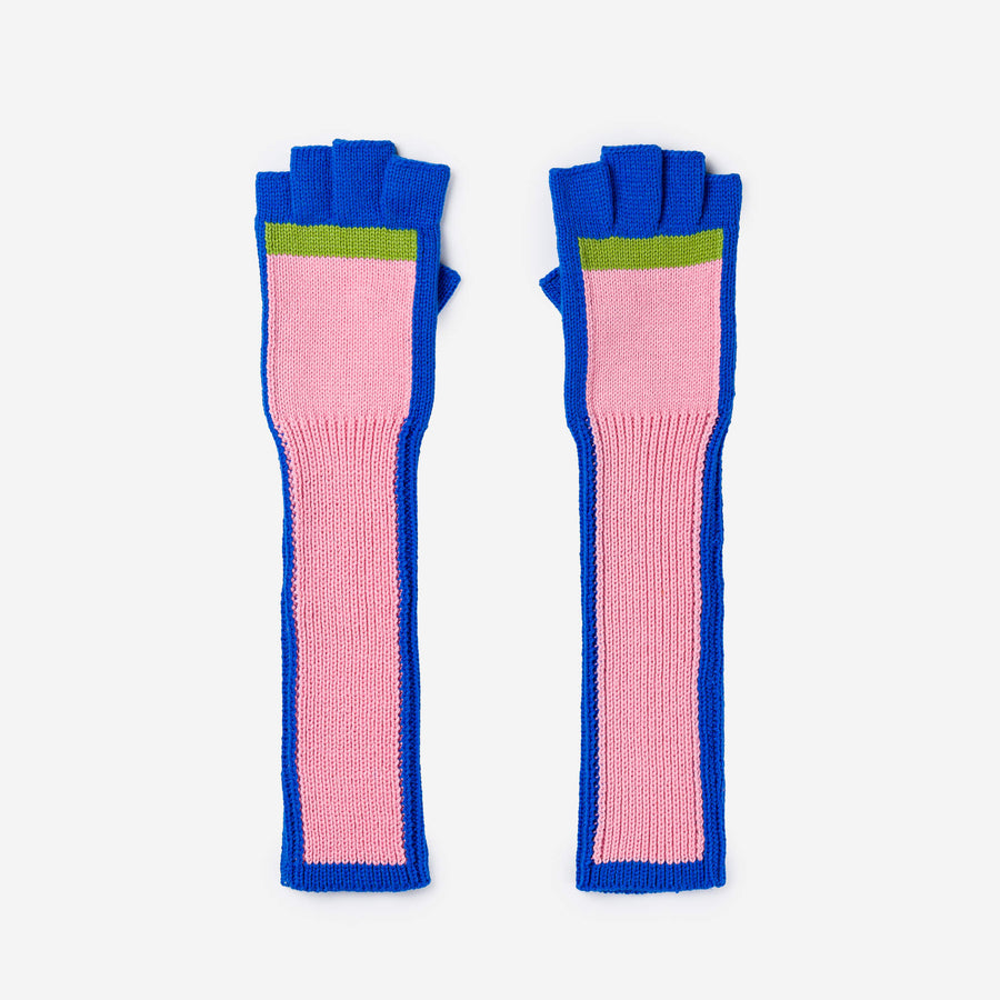 Poppy Pink | Outline Knit Fingerless Gloves Sporty Colorful Unique