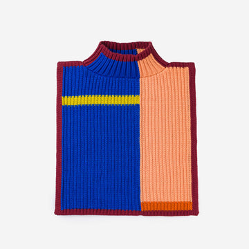 Peach Cobalt | Outline Knit Dickie Tabard Sporty Colorblock Mockneck Collar