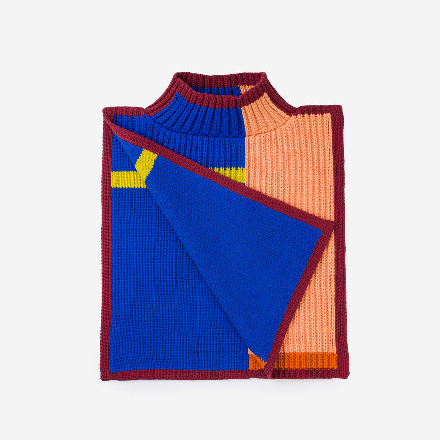 Kelly White | Outline Knit Dickie Tabard Sporty Colorblock Mockneck Collar