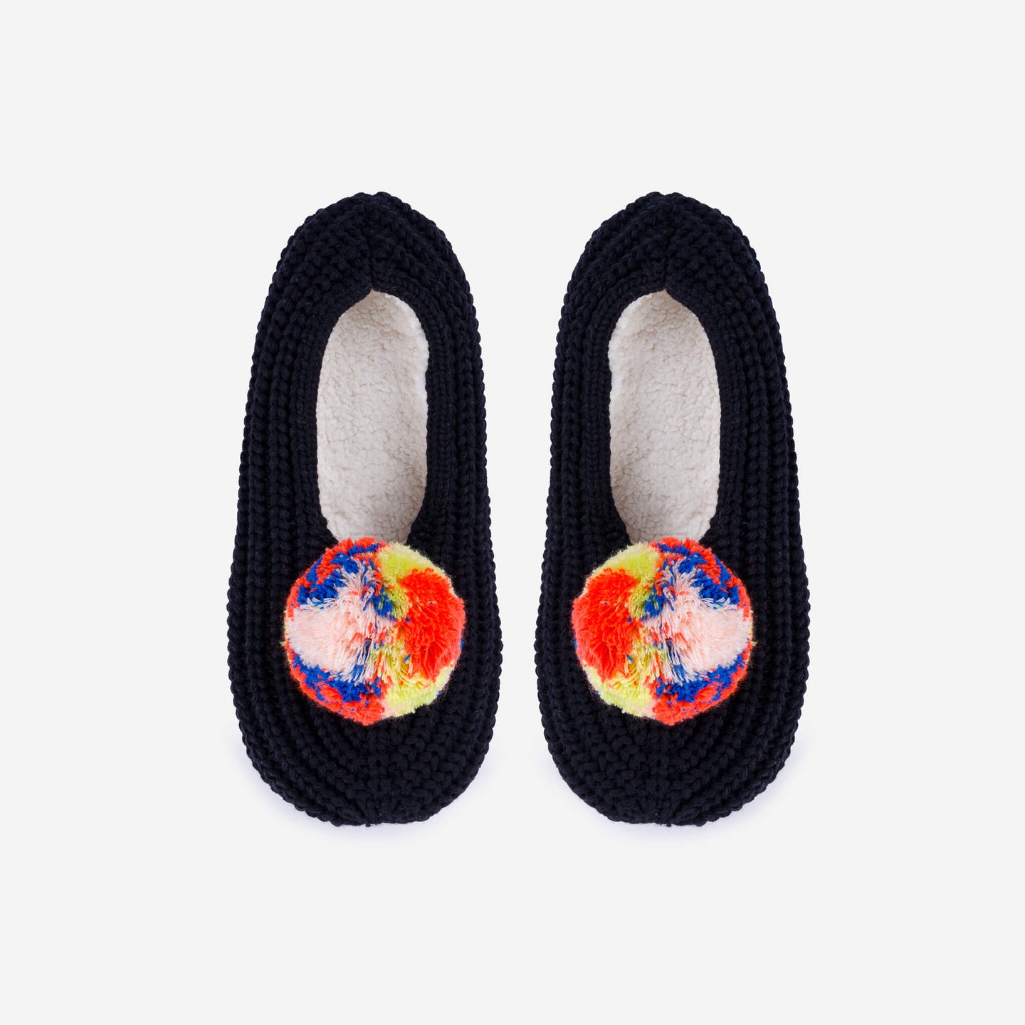 Marble Pommed Rib Knit Indoor Slippers