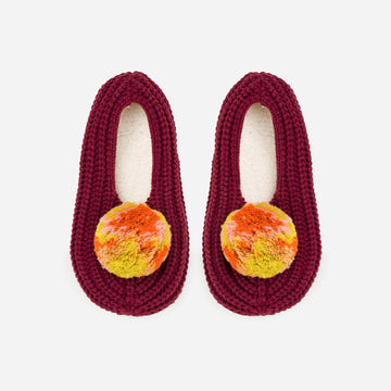 Wine Red | Marble Pommed Rib Knit Indoor Slippers