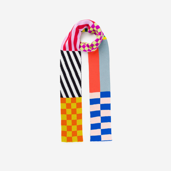 Rainbow | Long Pattern Patch Skinny Scarf Multi1 Pattern Mix