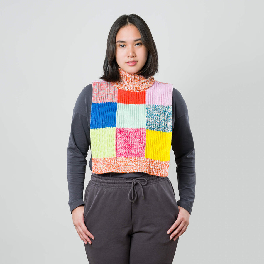 Black White | Patchwork Dickie Knit Colorful Vest Sweater Knit Vest Turtleneck