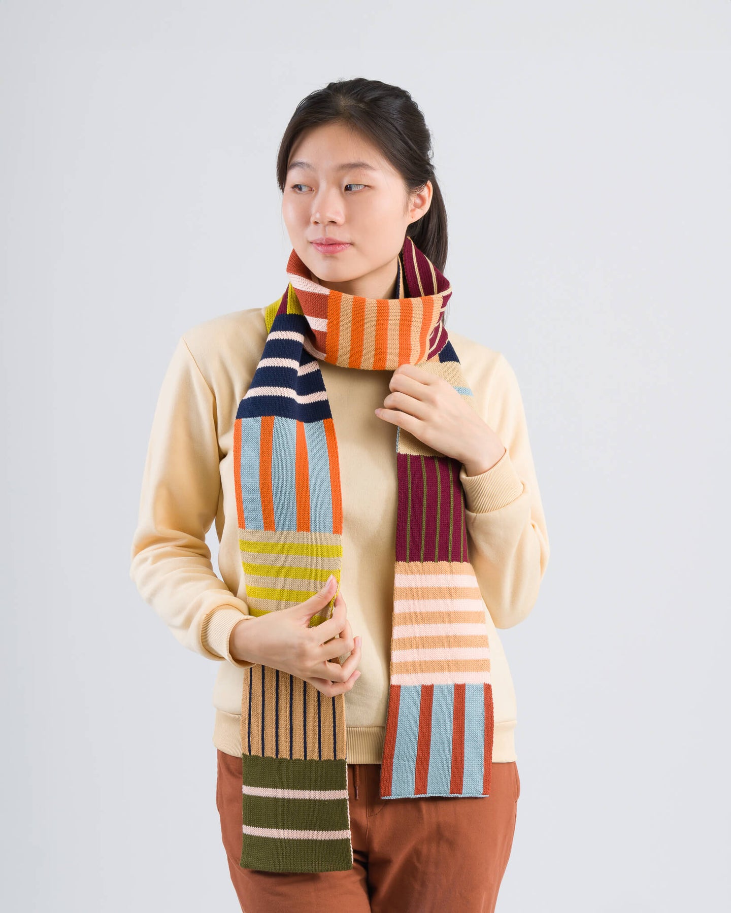 Patchwork Stripe Skinny Scarf