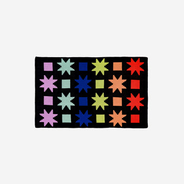 Black | Quilt Star Graphic Geometric Mini Knit Rug with Non Slip Pad