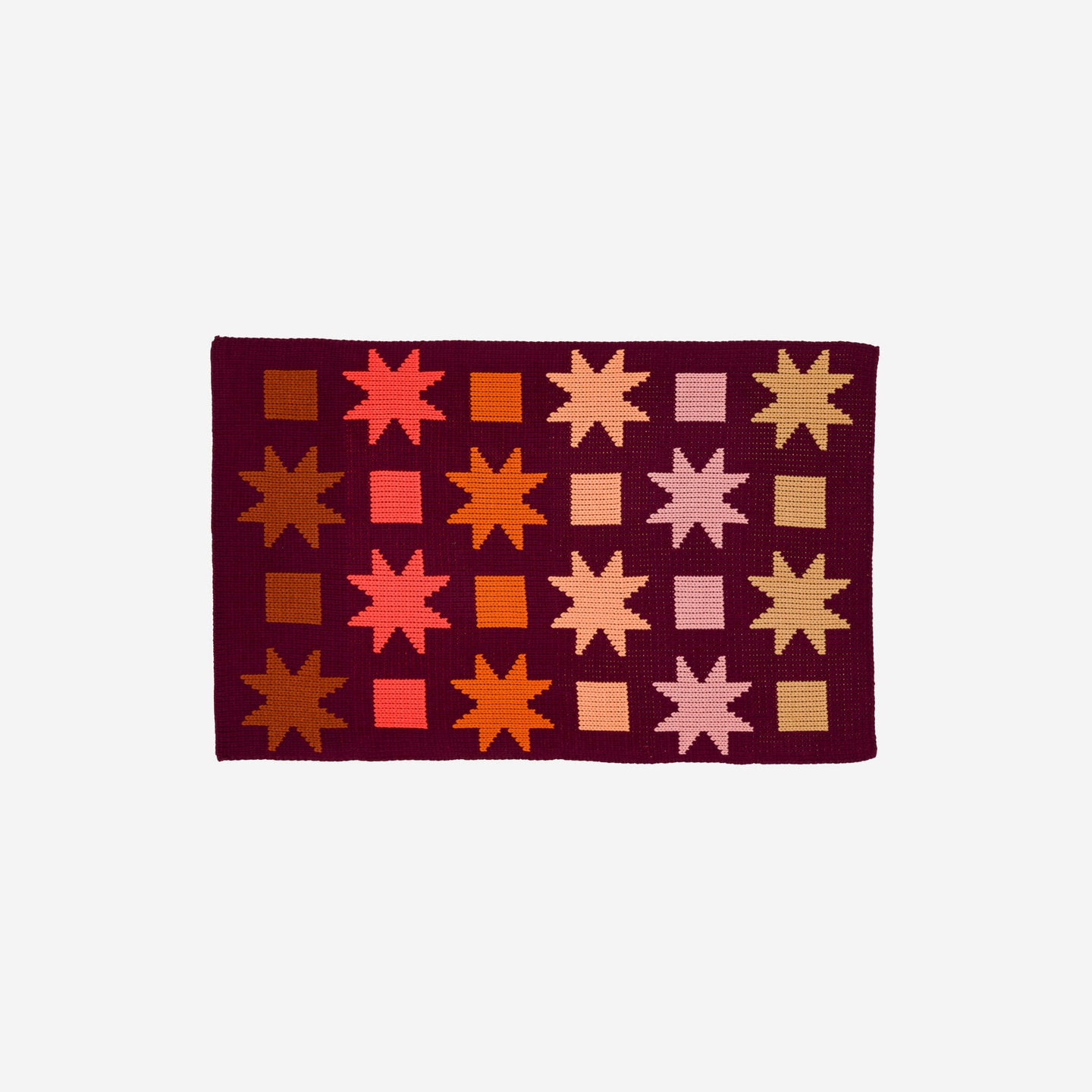 Quilt Star Graphic Geometric Mini Knit Rug with Non Slip Pad