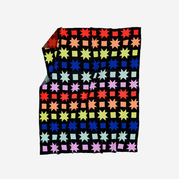 Black | Quilt Star Knit Throw Bold Graphic Pattern Cozy