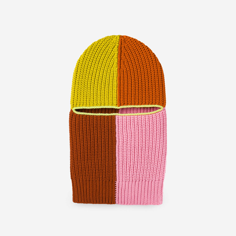 Golden Olive Flame | Quattro Knit Rib Colorblock Cute Balaclava Ski Mask Colorful