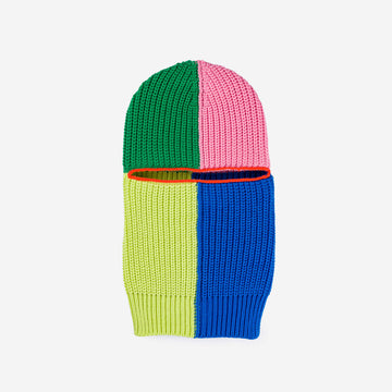 Cobalt Pink | Quattro Knit Rib Colorblock Cute Balaclava Ski Mask Colorful