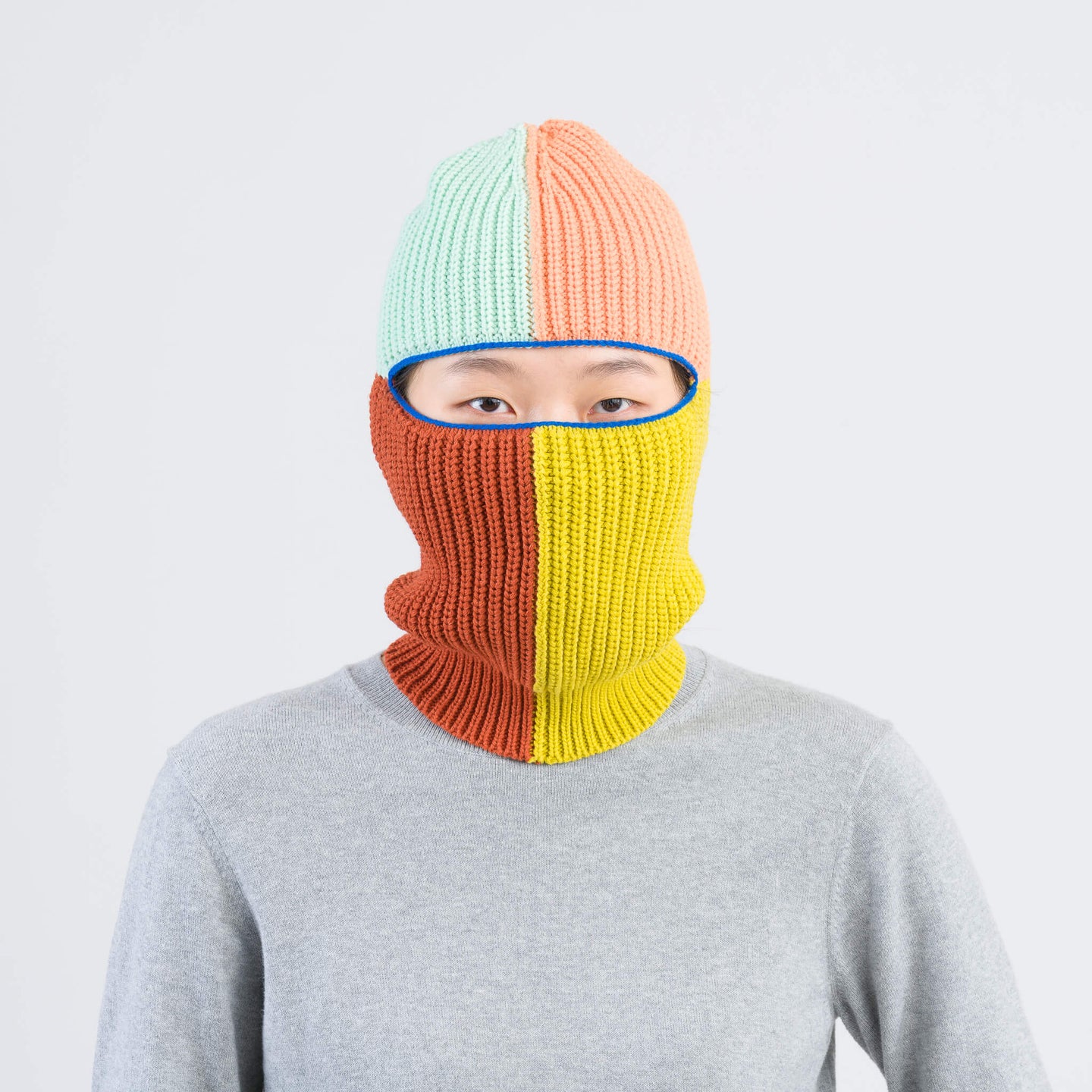 Quattro Knit Rib Colorblock Cute Balaclava Ski Mask Colorful