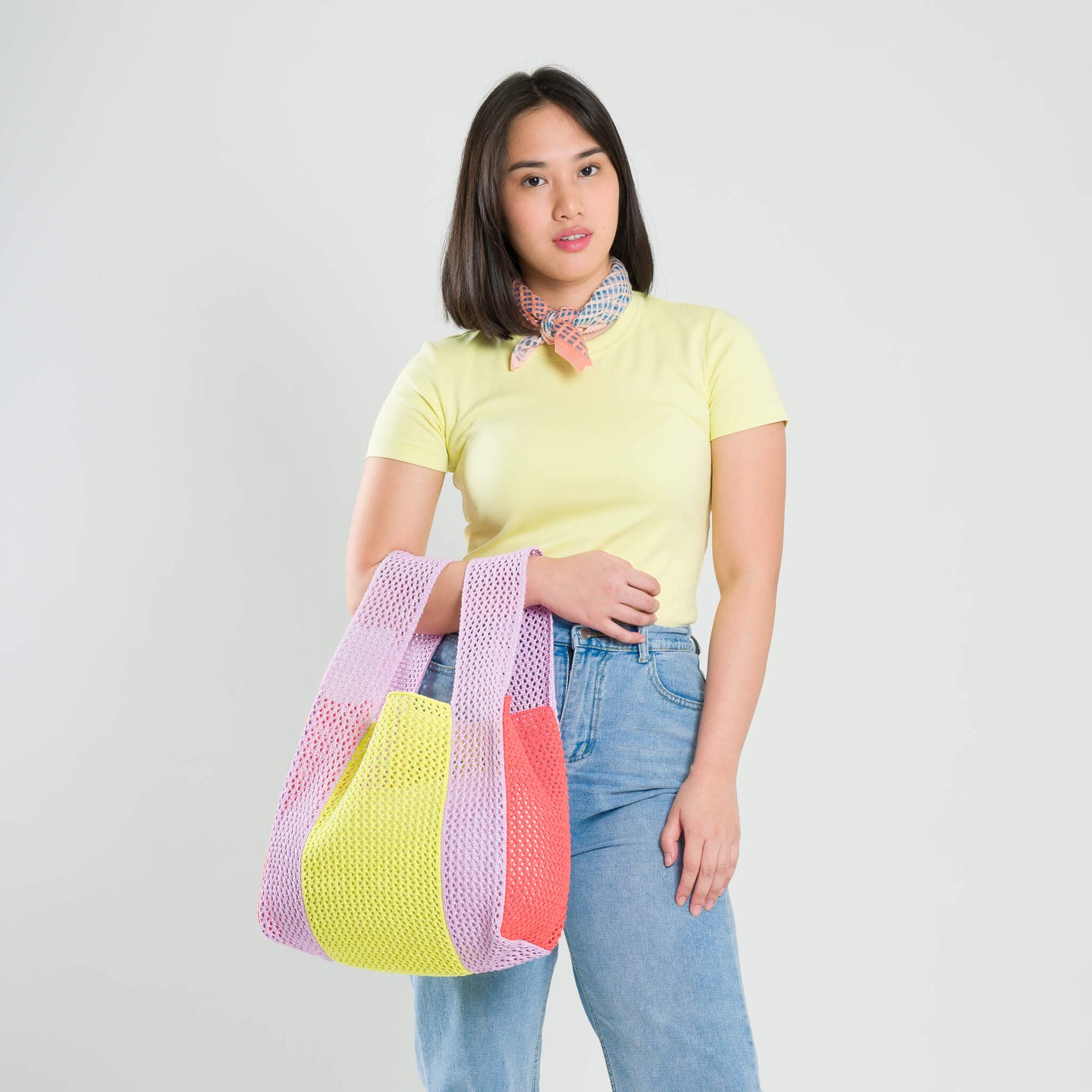 Raffia Crochet T-Shirt Knit Bag Lightweight Beach Bag