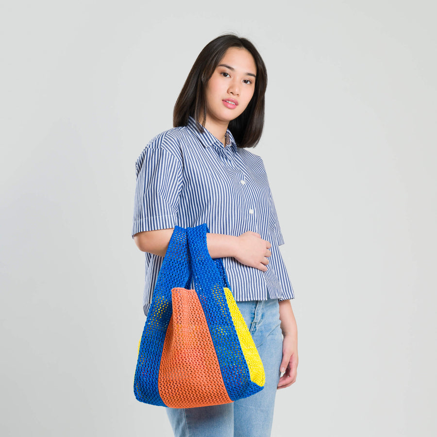 Golden Olive Flame | Raffia Crochet T-Shirt Knit Bag Lightweight Beach Bag