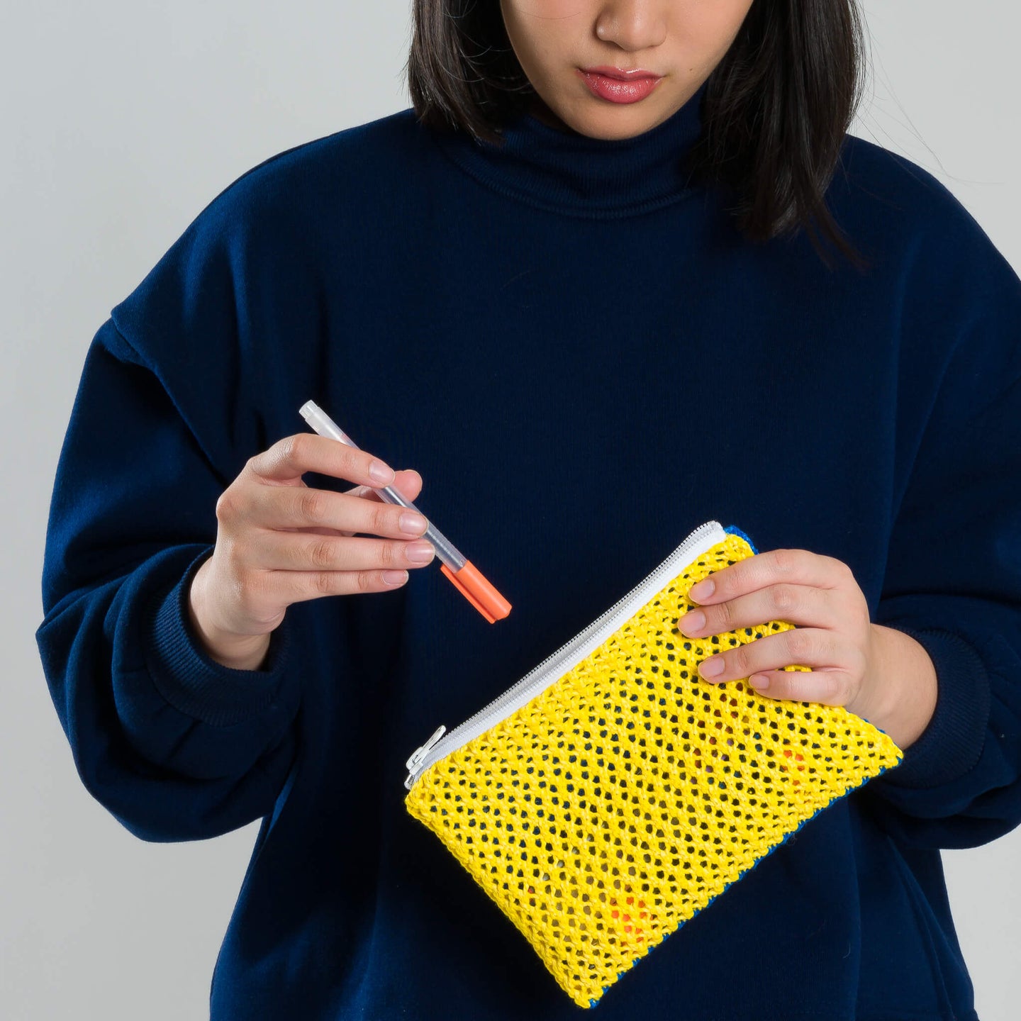 Raffia Crochet Zip Make up Pouch Case
