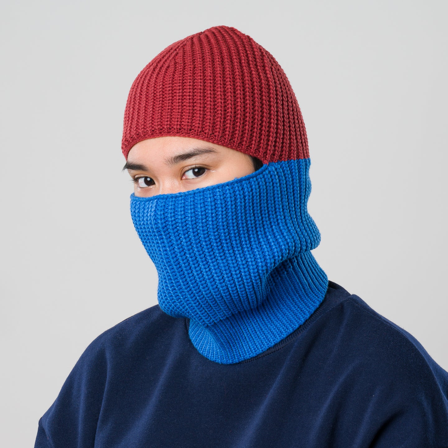 Colorblock Rib Knit Balaclava Ski Mask Winter Face Cover
