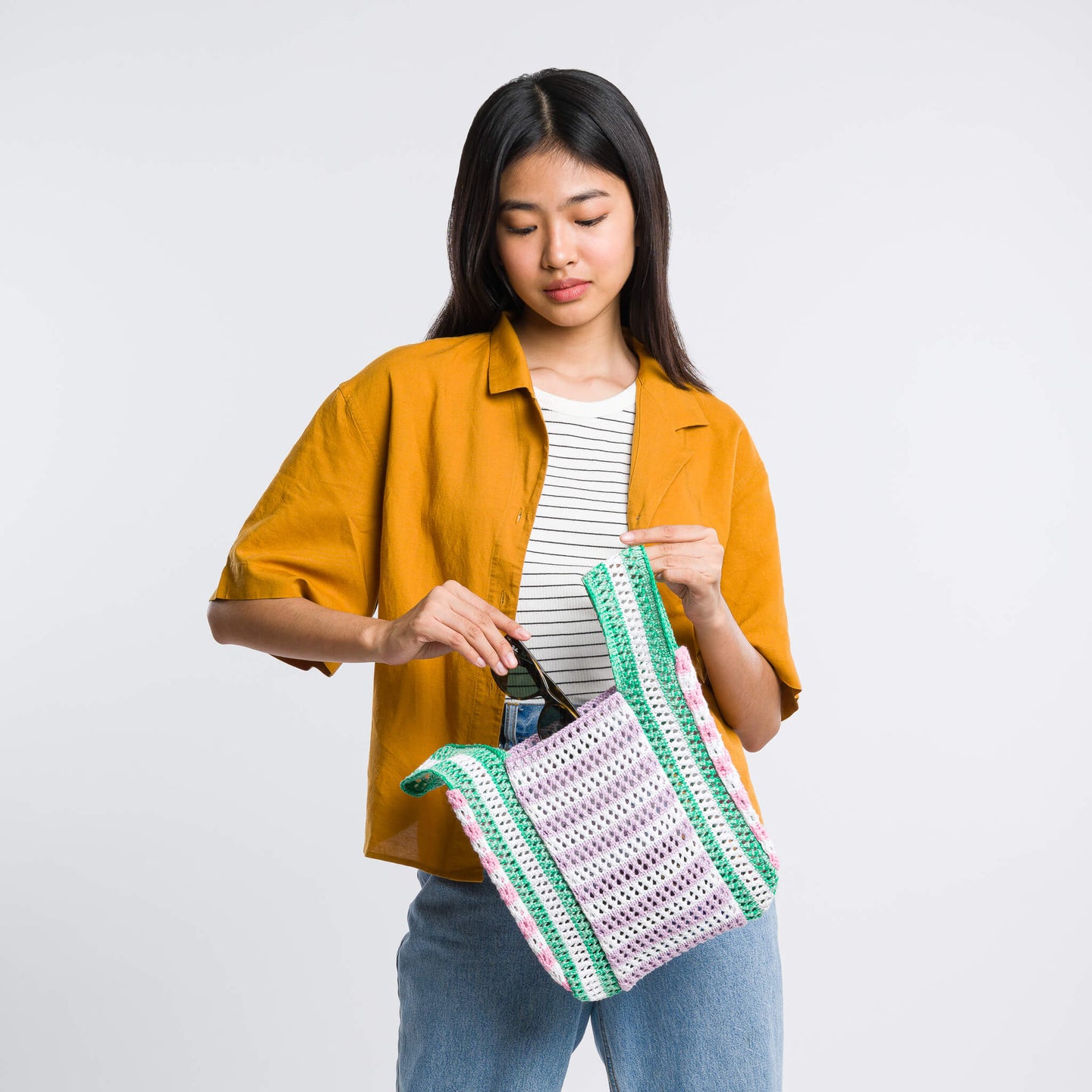 Raffia Stripe Mini Bag Crochet Cute Colorful Bag