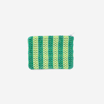 Lime Green | Stripe Raffia Pouch Zipper Crochet Washable