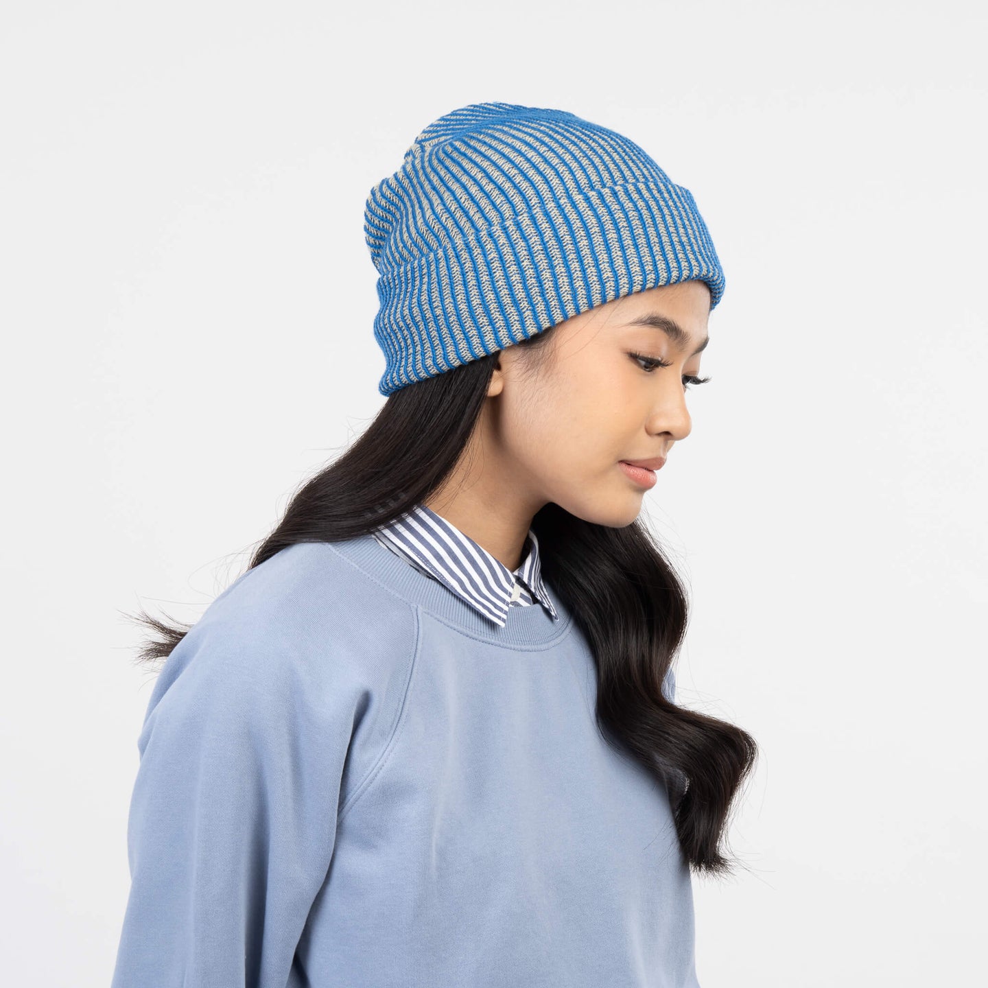 Simple Rib Hat Contrast Stripe Slouchy Beanie Knit Unisex mens one size