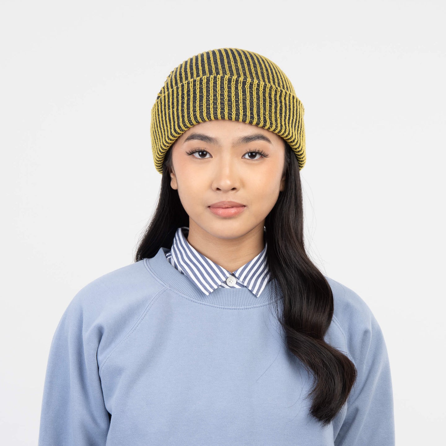 Simple Rib Hat Contrast Stripe Slouchy Beanie Knit Unisex mens one size