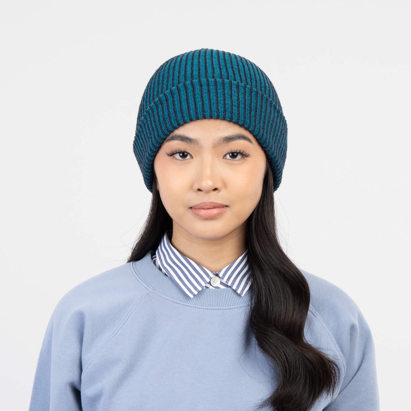 Simple Rib Hat Contrast Stripe Slouchy Beanie Knit Unisex mens one size