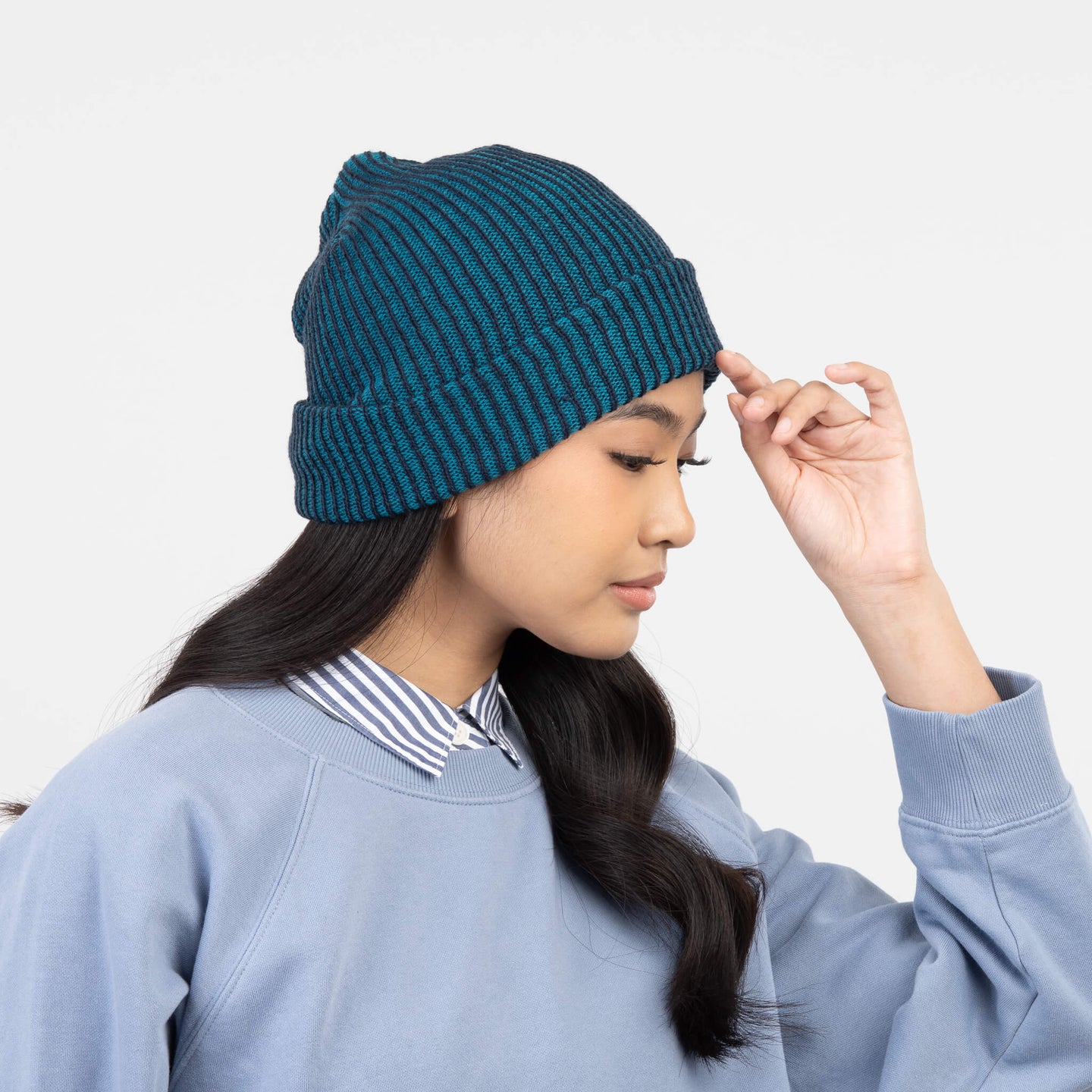 Simple Rib Hat Contrast Stripe Slouchy Beanie Knit Unisex mens one size