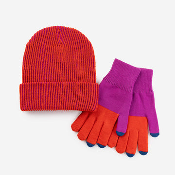 Poppy Magenta | Simple Rib Hat Contrast Stripe Slouchy Beanie Knit Unisex mens one size knit watchcap soft rib