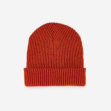 Red Flame | Simple Rib Knit Hat Contrast Stripe Slouchy Beanie Knit Unisex mens womens one size Beanie Perfect Fit Stretch Bright Color Hat Toque Holiday Gifts Knit Cap