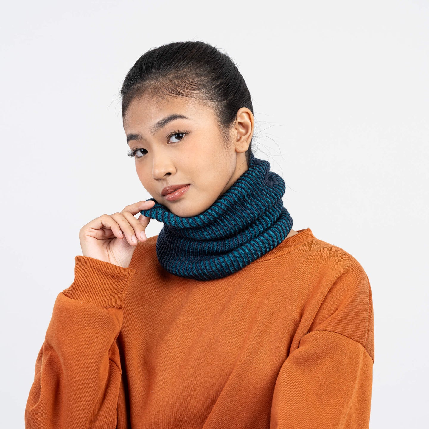 Two Tone Colorful Simple Rib Knit Snood Gaiter Neckwarmer Stretchy Holiday Gift