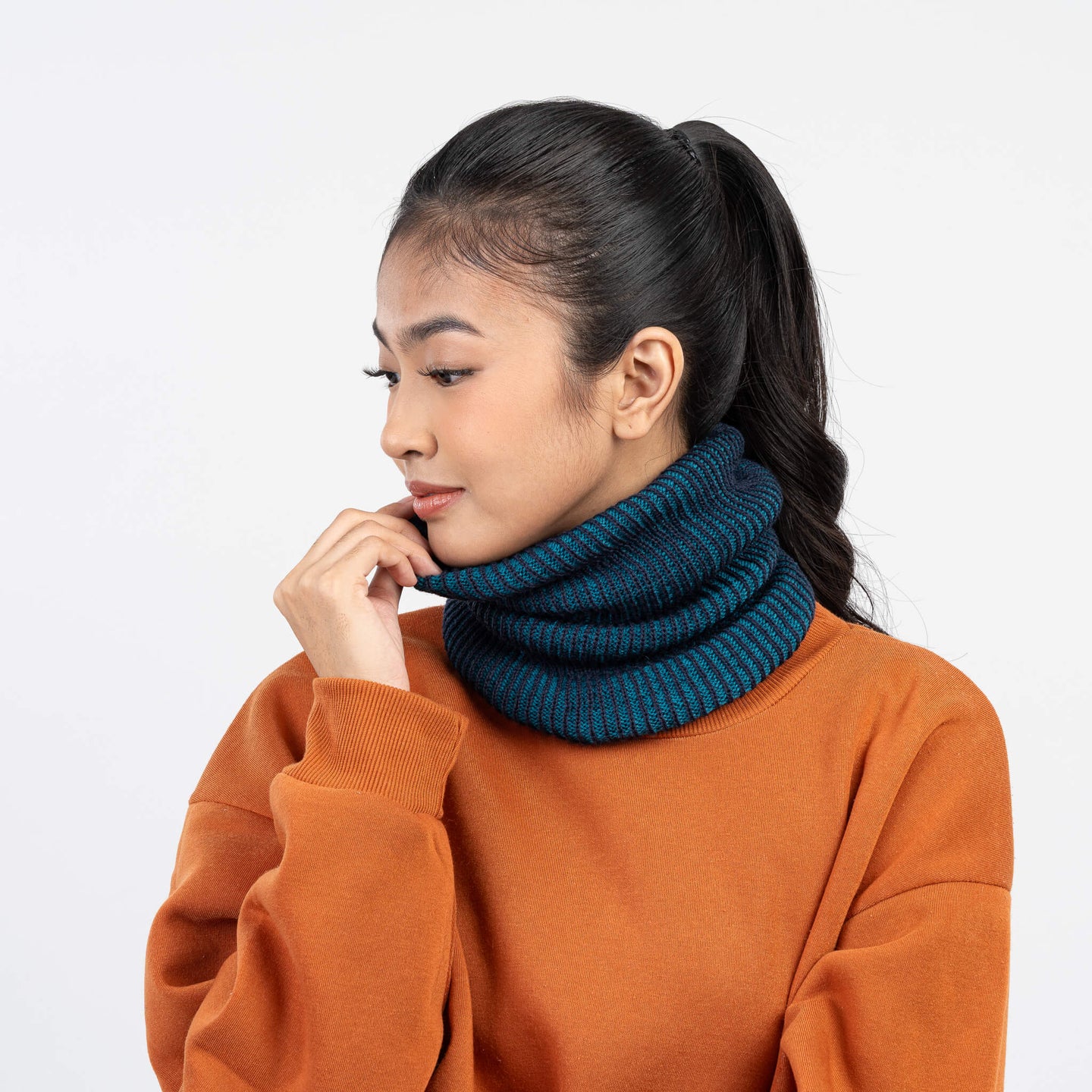 Two Tone Colorful Simple Rib Knit Snood Gaiter Neckwarmer Stretchy Holiday Gift