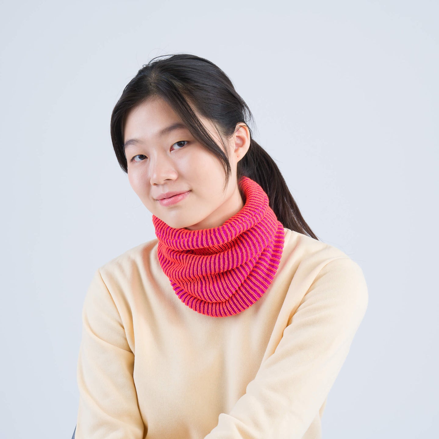 Two Tone Colorful Simple Rib Knit Snood Gaiter Neckwarmer Stretchy Holiday Gift