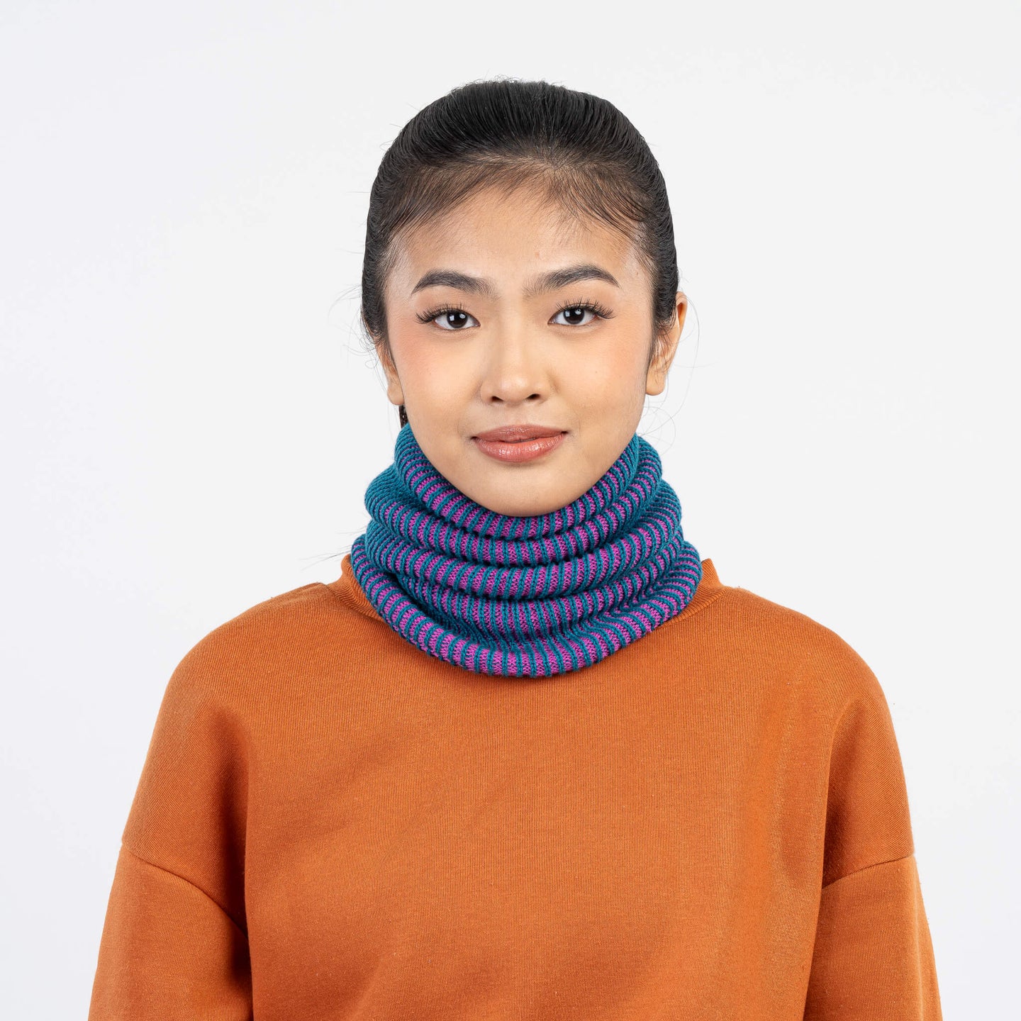 Two Tone Colorful Simple Rib Knit Snood Gaiter Neckwarmer Stretchy Holiday Gift