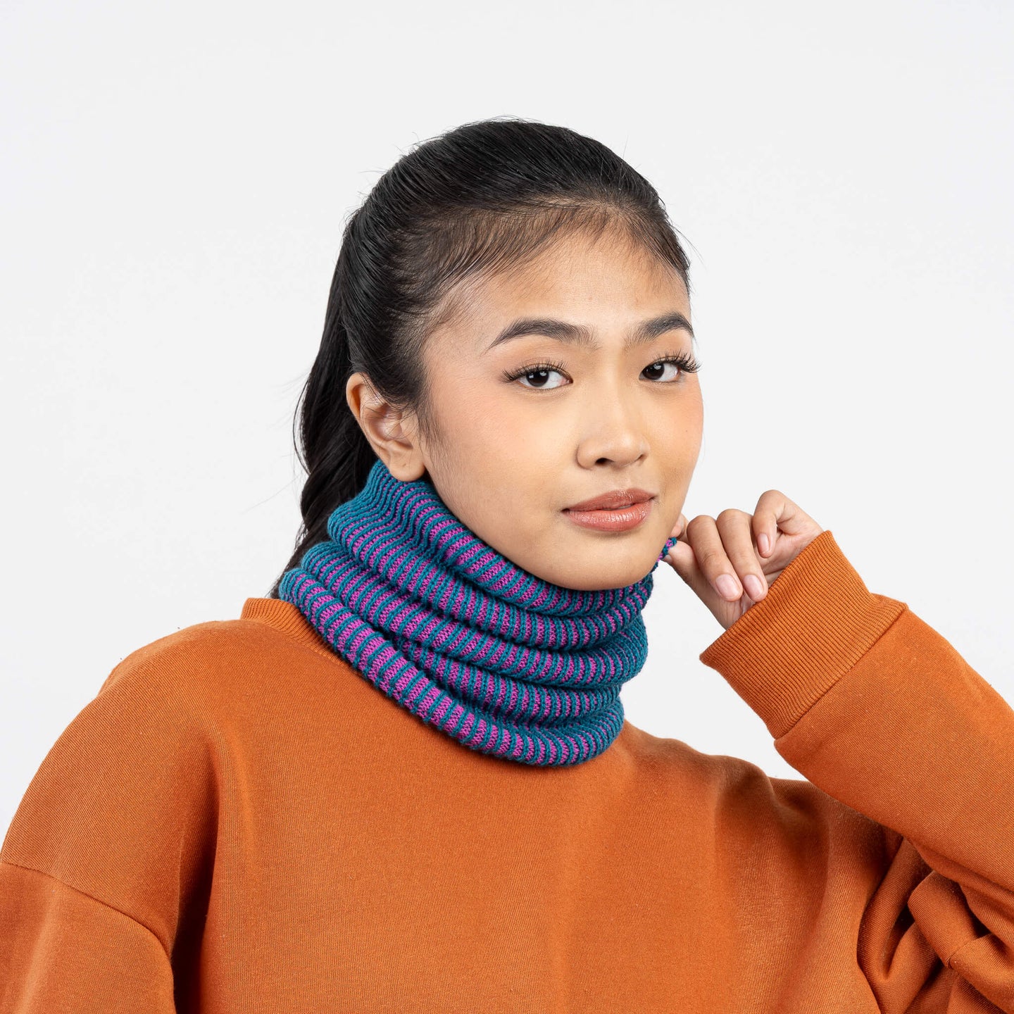 Two Tone Colorful Simple Rib Knit Snood Gaiter Neckwarmer Stretchy Holiday Gift