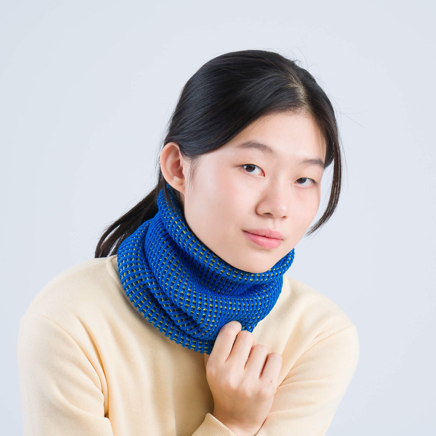 Grid Knitted Snood Knit Neckwarmer Stretch Turtleneck Green